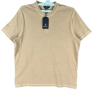 NWT Ben Sherman Men's Pullover Embroidered Logo Short Sleeve Sand Henley Size XL